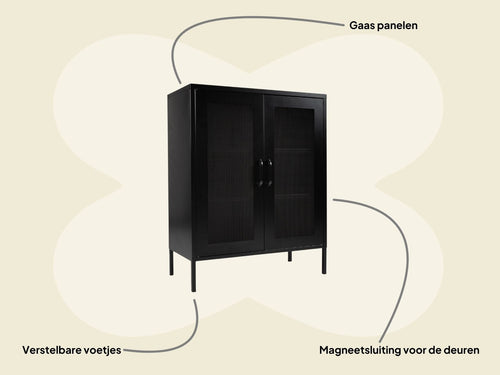 MaximaVida metalen locker vitrine kast Finn 102 x 80 x 40 cm zwart - 2 schappen