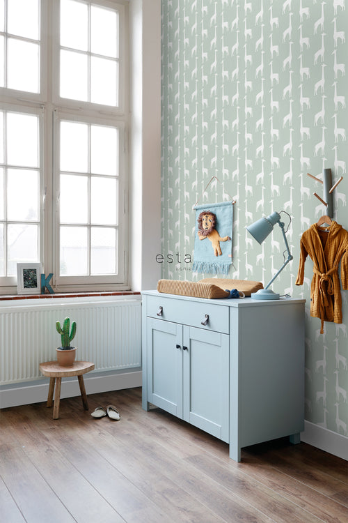 ESTAhome behang giraffen mintgroen - 53 cm x 10.05 m - 139058