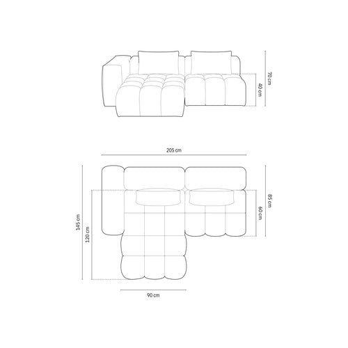 Cosmopolitan Design - Modulaire hoekbank links Verona 3-zits, flueel koningsblauw - 145x205x70cm
