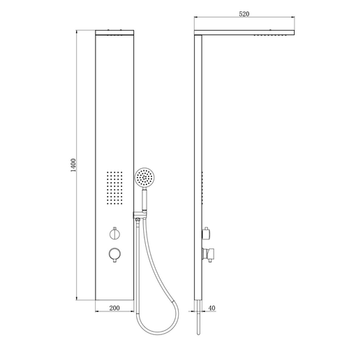 Badplaats Douchepaneel Savara 120 x 20 cm - Zwart - Aluminium Doucheset met Mengkraan en Douchekop