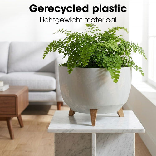 Mica Decorations Doppio Plantenbak op Poten - 20,5 x Ø40 cm - Plantenbakken voor Buiten - Bloembakken voor Balkon - Gerecycled Plastic - Grijs