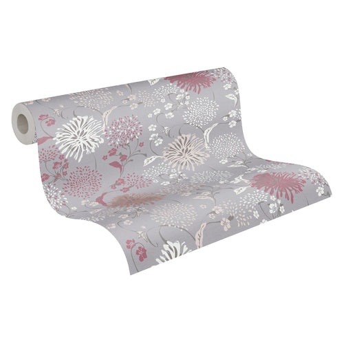 Livingwalls behang bloemmotief grijs, wit, rood en lila paars - 53 cm x 10.05 m - AS-389002 - vtwonen shop