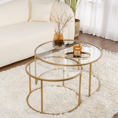 Calicosy - AURUM Set van 2 ronde salontafels - Goud - 80x80x43 cm