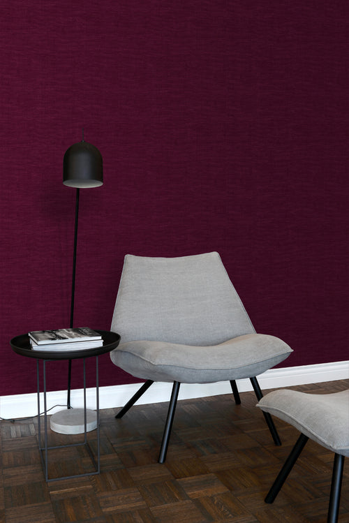 ESTAhome behang effen linnenstructuur bordeaux rood - 53 cm x 10.05 m - 148697