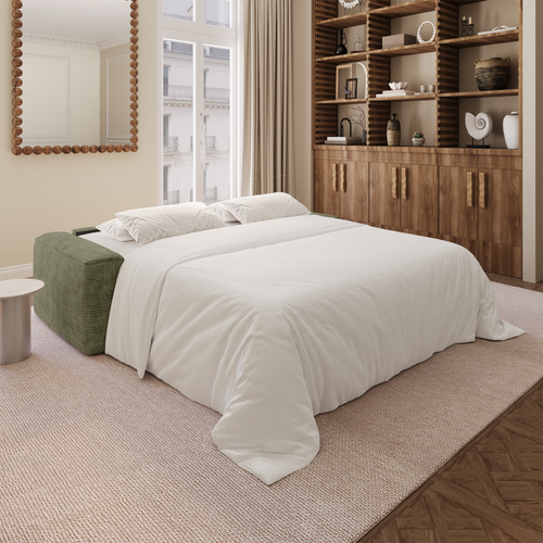 Premium Interiors - Snel uitklapbare slaapbank COMO - corduroy olijfgroen 216cm