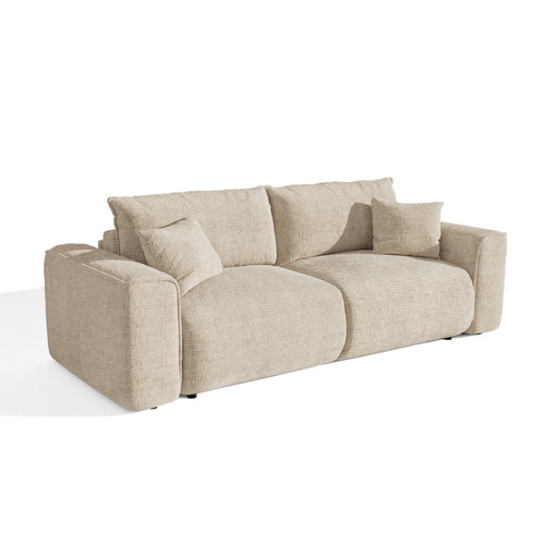 Premium Interiors - Express-slaapbank COMO - zacht aanvoelende geweven stof beige 236cm