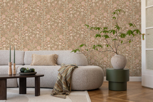 ESTAhome behang vintage bloemen bruin en roze - 50 x 900 cm - 131329