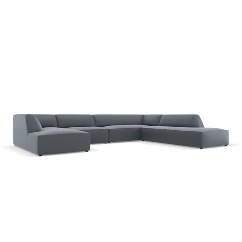Cosmopolitan Design - Modulaire panoramische hoekbank rechts Siena 7-zits, imitatieleer donkerblauw - 273x366x69cm
