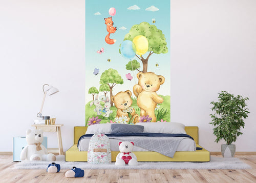 Sanders & Sanders fotobehang bos met bosdieren groen en blauw - 270 x 150 cm - 601228