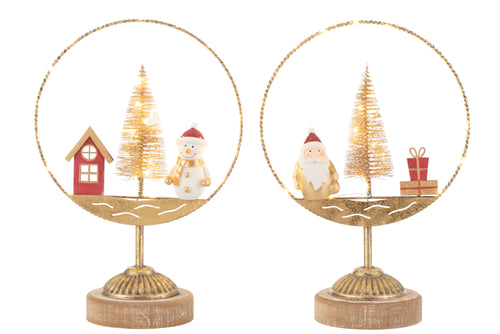 J-Line decoratie Cirkel Kestman/Sneeuwman - goud/roest - 2 stuks - LED lichtjes - vtwonen shop
