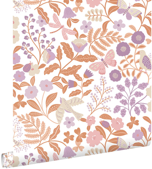 ESTAhome behang bloemen en vogels lila paars en terracotta - 53 cm x 10.05 m - 131392 - vtwonen shop
