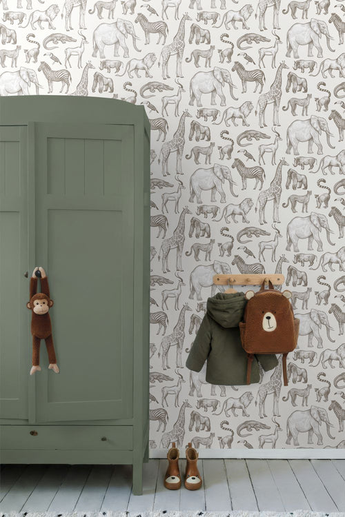ESTAhome behang jungle dieren gebroken wit - 53 cm x 10.05 m - 139510