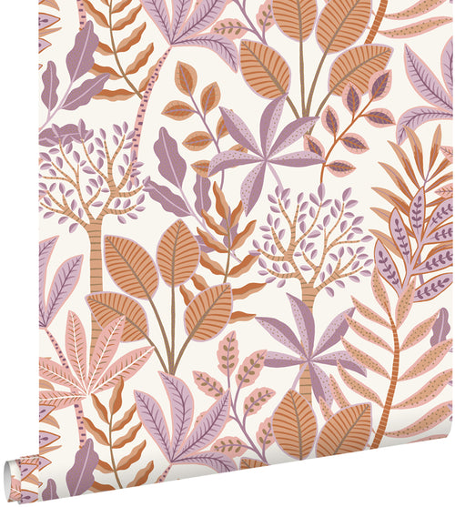 ESTAhome behang bladeren lila paars en oranje - 50 x 900 cm - 131492 - vtwonen shop