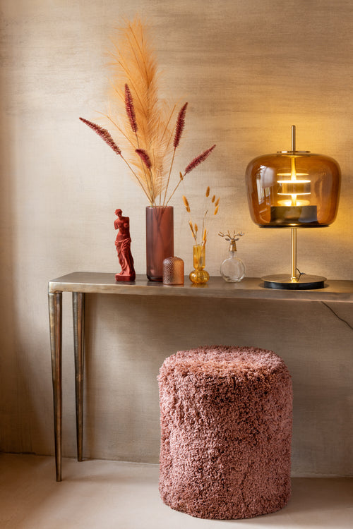 J-Line poef Cylinder Pluizig - polyester - koper - vtwonen shop