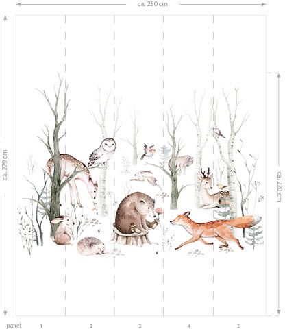 Sanders & Sanders fotobehang vintage bosdieren wit, oranje en bruin - 250 x 279 cm - 950003