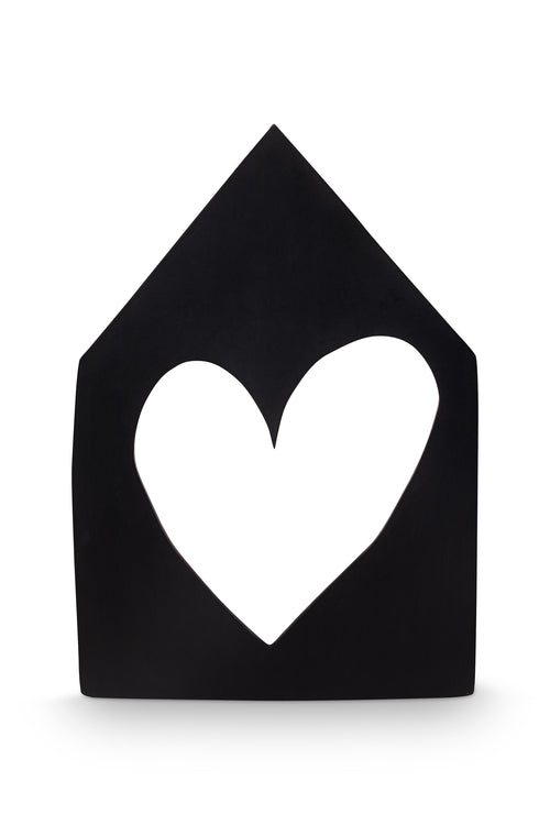 vtwonen Wanddecoratie Huisje met Hartje – Zwart Hout – 41,5 cm