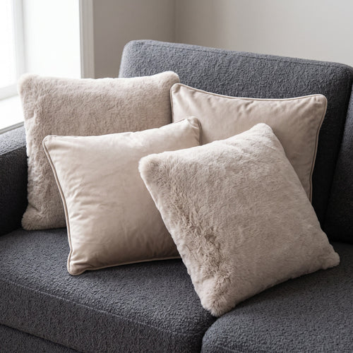 KUSSENSET - 4-delig Soft Textures - 45x45 cm - inclusief binnenkussens - beige