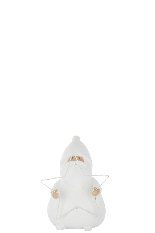 J-Line figuur Kerstman Ster - polyresin - wit - small - LED lichtjes