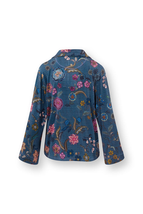 Pip Studio - Faye Pyjama t-shirt - Lange mouw Dames - Coco Flower - Blauw - XXL - vtwonen shop