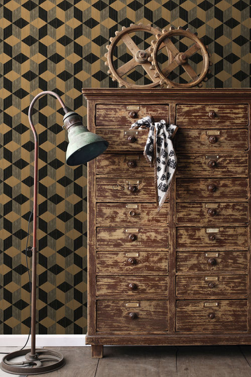 ESTAhome XXL behang 3D grafische kubussen zwart en bruin - 50 x 900 cm - 158918