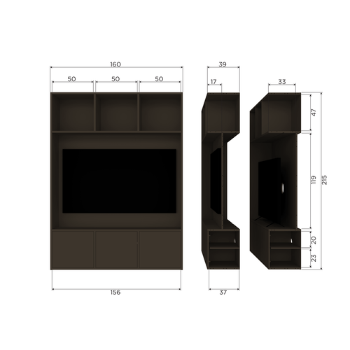 WOOOD tv opbergkast Meggy - Grenen hout - Middenbruin - 215x160x40