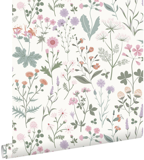 ESTAhome behang veldbloemen lila paars, roze en groen - 53 cm x 10.05 m - 139482
