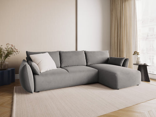 Cosmopolitan Design Converteerbare hoekbank rechts met opbergdoos Matera 4-zits, flueel grijs - 173x253x86cm