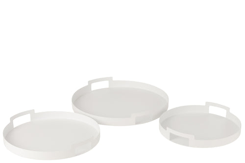 J-Line plateau Rond - metaal/polyresin - wit - 3 stuks - vtwonen shop