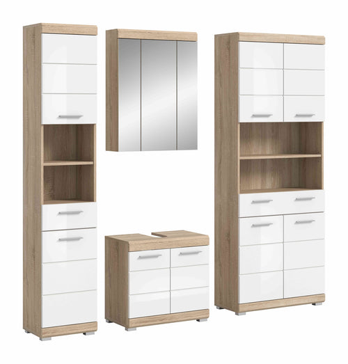 Furnilux Badkamercombinatie Lambada Met Hoge Kast Eik/Wit Hoogglans 186 Cm 4-Delig