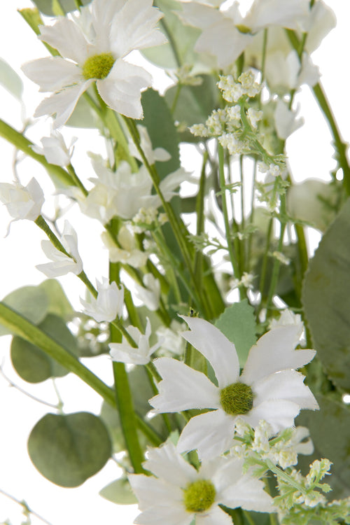 J-Line boeket Bloemen Mix - kunststof - wit