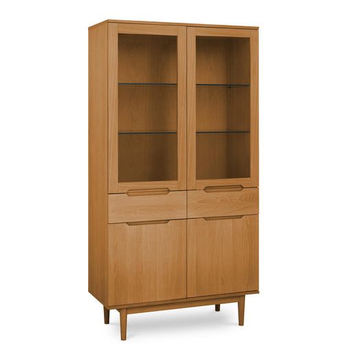 Furnhouse vitrinekast Kerteminde - Natuurlijk eikenhout - MDF, Eikenfineer, Glas - 45x100x190