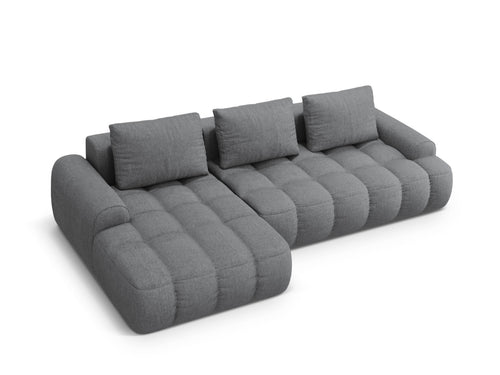 Cosmopolitan Design Uitklapbare hoekbank links met opbergdoos Linz 3-zits, structurele stof grijs - 142x275x84cm