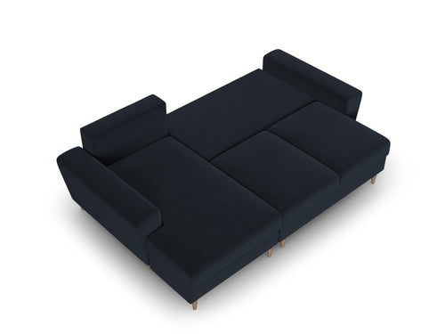 Cosmopolitan Design Uitklapbare hoekbank links met opbergdoos Kyoto 4-zits, flueel donkerblauw - 145x241x88cm