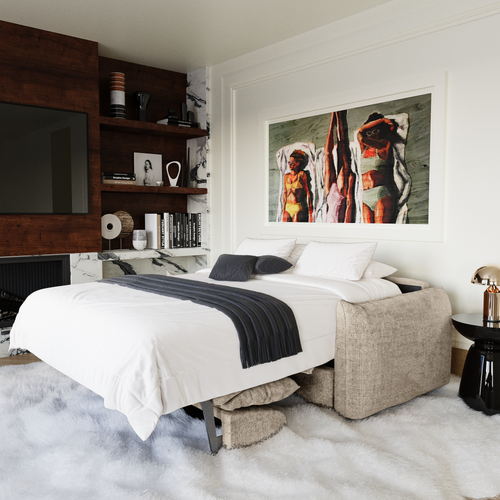 Premium Interiors - Snel uitklapbare slaapbank ICON - gewaafd fluweel beige 208cm