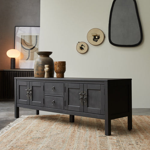 Tikamoon Massief grenen tv-meubel 170 cm - Zwart - vtwonen shop