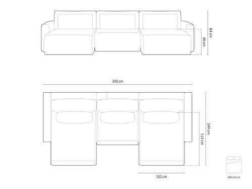 Cosmopolitan Design Converteerbare panoramische bank met opbergdoos Belfast 4-zits, structurele stof blauw - 149x340x84cm