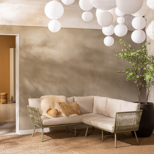 WOOOD loungeset Claunk - Metaal - Groen/Zand - 69x180x180 - vtwonen shop