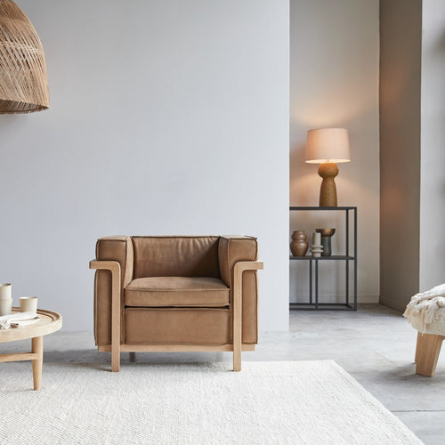 Tikamoon Fauteuil van massief eikenhout en Cheyenne leer - Bruin
