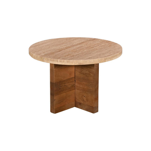 Giga Meubel Salontafel Leno Rond - Travertin/Hout - Naturel - Set van 2 - vtwonen shop