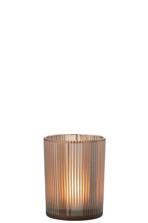 J-Line windlicht Strepen - glas - bruin/wit - medium - vtwonen shop