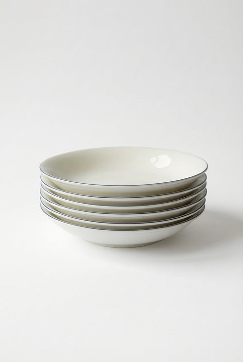vtwonen - Pastabord - Wit/Blauw Lijn - Porselein - 25,5cm - Set van 6