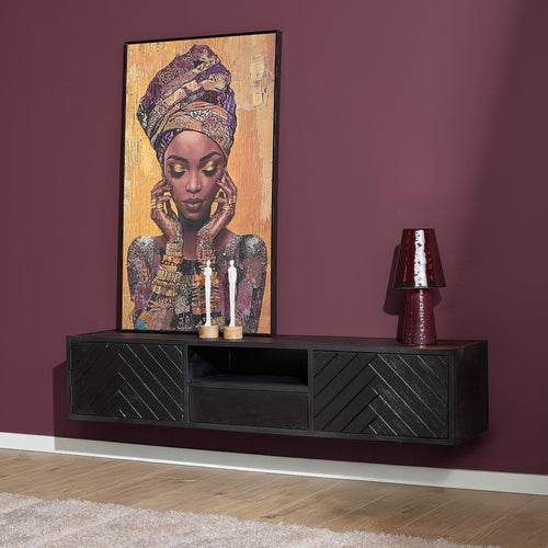 StarFurn Zwevend Tv-meubel New York - Zwart Hout - 160x35x33cm