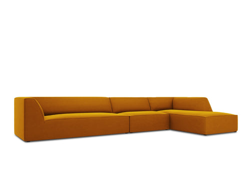 Micadoni rechter hoekbank Ruby 5-zits, flueel, geel - 180x366x69cm