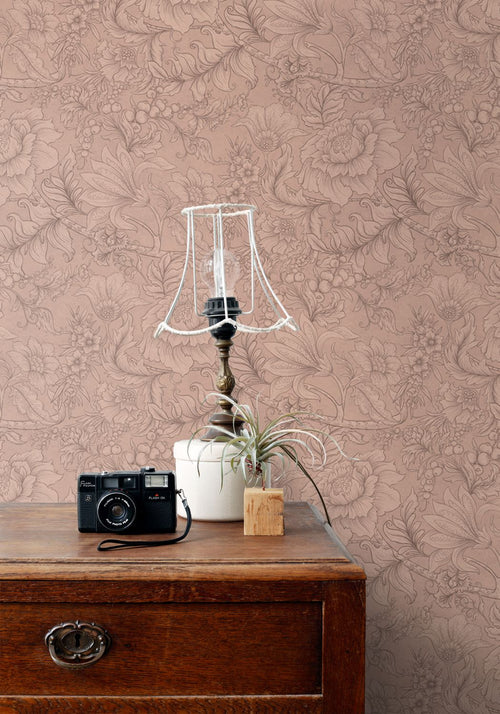 ESTAhome behang bloemmotief terracotta roze - 53 cm x 10.05 m - 139794