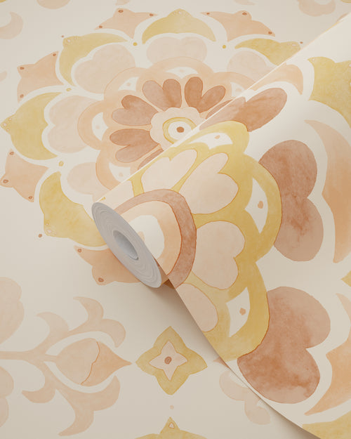ESTAhome behang tegelmotief beige en licht roze - 50 x 900 cm - 131686