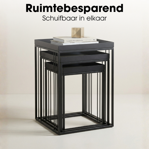 Mica Decorations Beth Bijzettafel – Set van 3 – Bijzettafels Woonkamer – Salontafel  – Tafeltje – Koffietafel – Bijzettafeltjes Woonkamer IJzer – 30 x