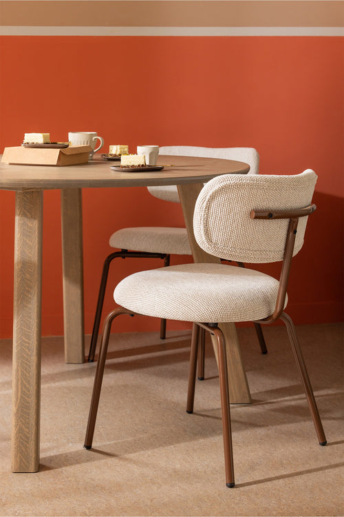 WOOOD eetkamerstoelen Travis - Polyester - Off White - Set van 6