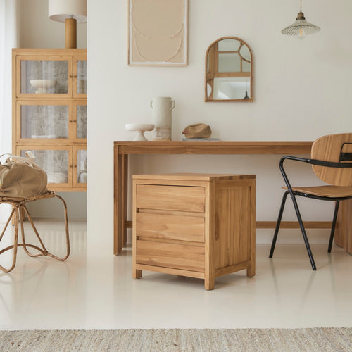 Tikamoon Bureau van massief teak met opbergkastje - Naturel - vtwonen shop