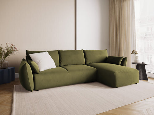 Cosmopolitan Design Converteerbare hoekbank rechts met opbergdoos Matera 4-zits, flueel groente - 173x253x86cm