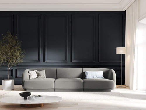 Micadoni Bank Miley 3-zits, flueel, lichtgrijs - 90x255x70cm